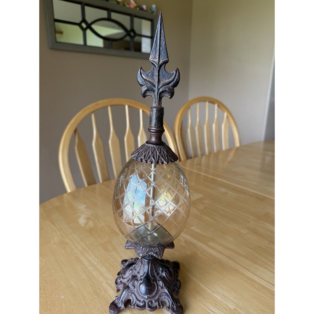 Vintage Cast Iron Design Clear Glass Globe Table Decorative Home Ribbed Bubble